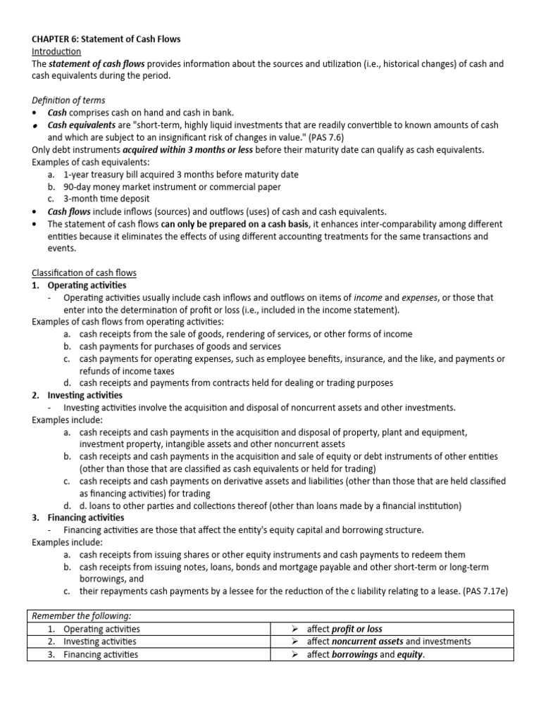 CHAPTER 6 - Statement of Cash Flows | PDF | Expense | Cash Flow Statement