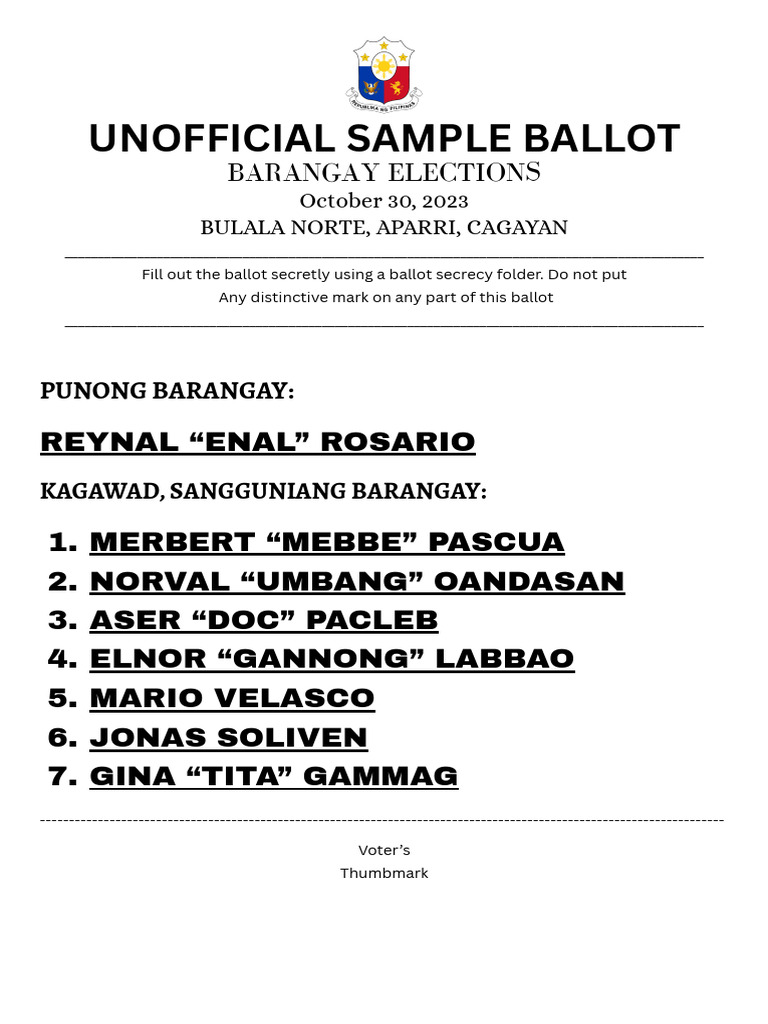 Unofficial Sample Ballot | PDF