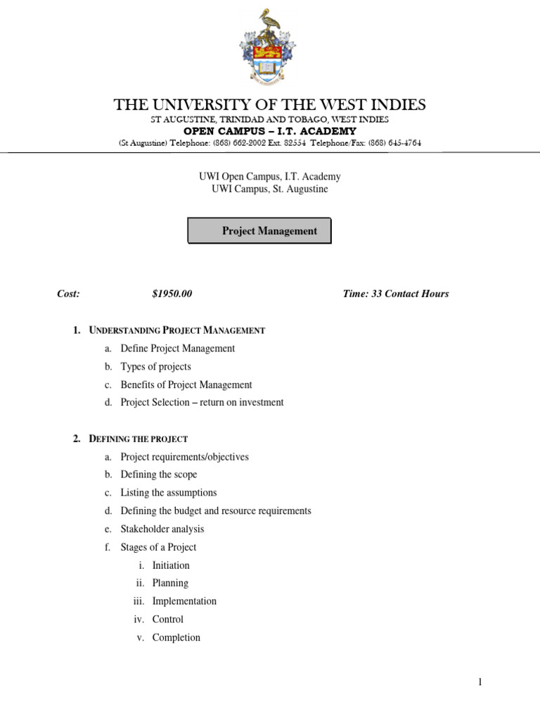 Project Management - Detailed Course Outline (Revised) | PDF | Project ...