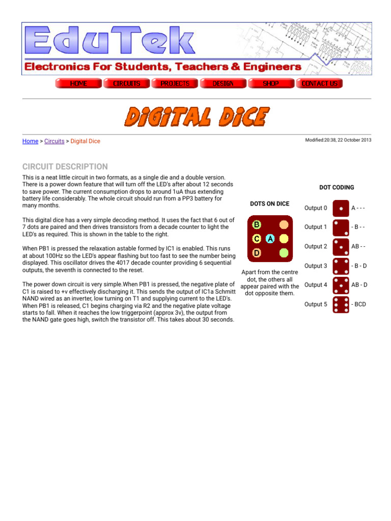 Digital Dice Circuit Guide | PDF | Electronic Circuits | Digital ...