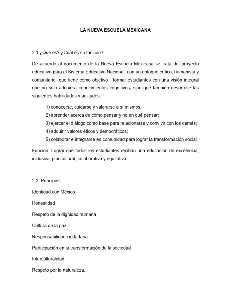 Nueva Escuela Mexicana Pdf Aprendizaje México