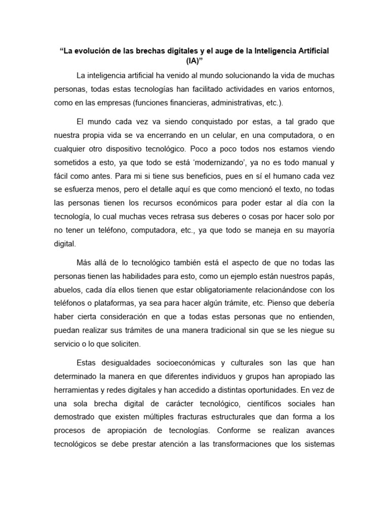 Brechas Digitales y Auge de la IA | PDF | Inteligencia artificial ...