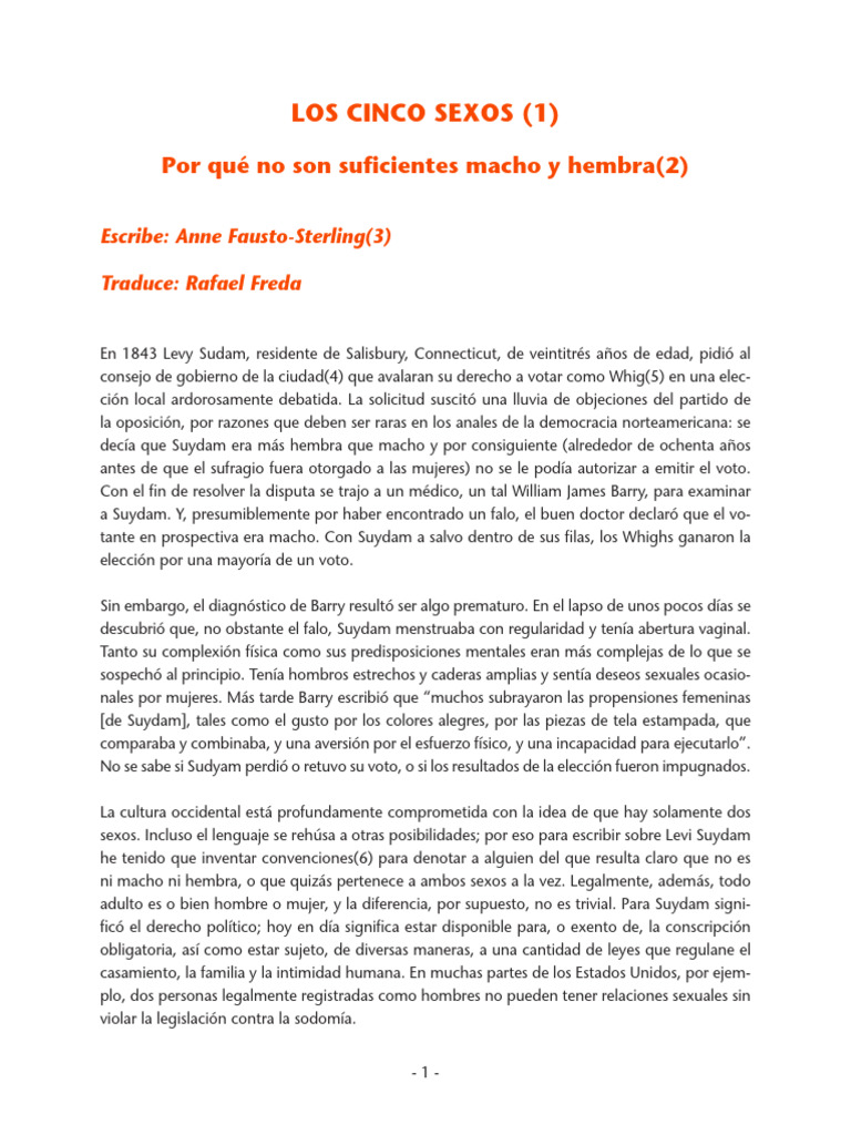 Cinco Sexos & Cinco Sexos Revisitado | PDF