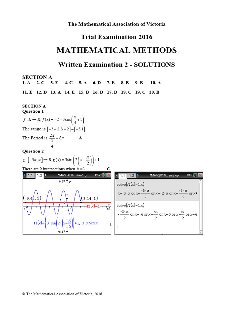 2016 MAV Methods Exam 2 Solutions | PDF