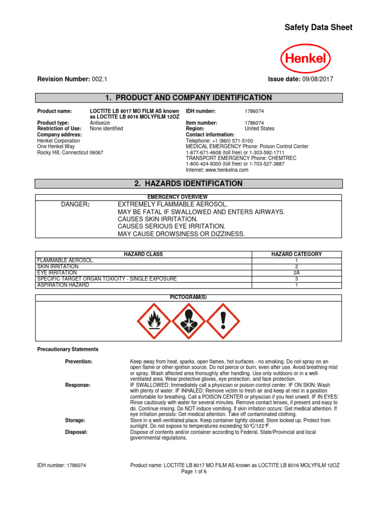 Loctite 8017 | PDF | Poison | Hazards