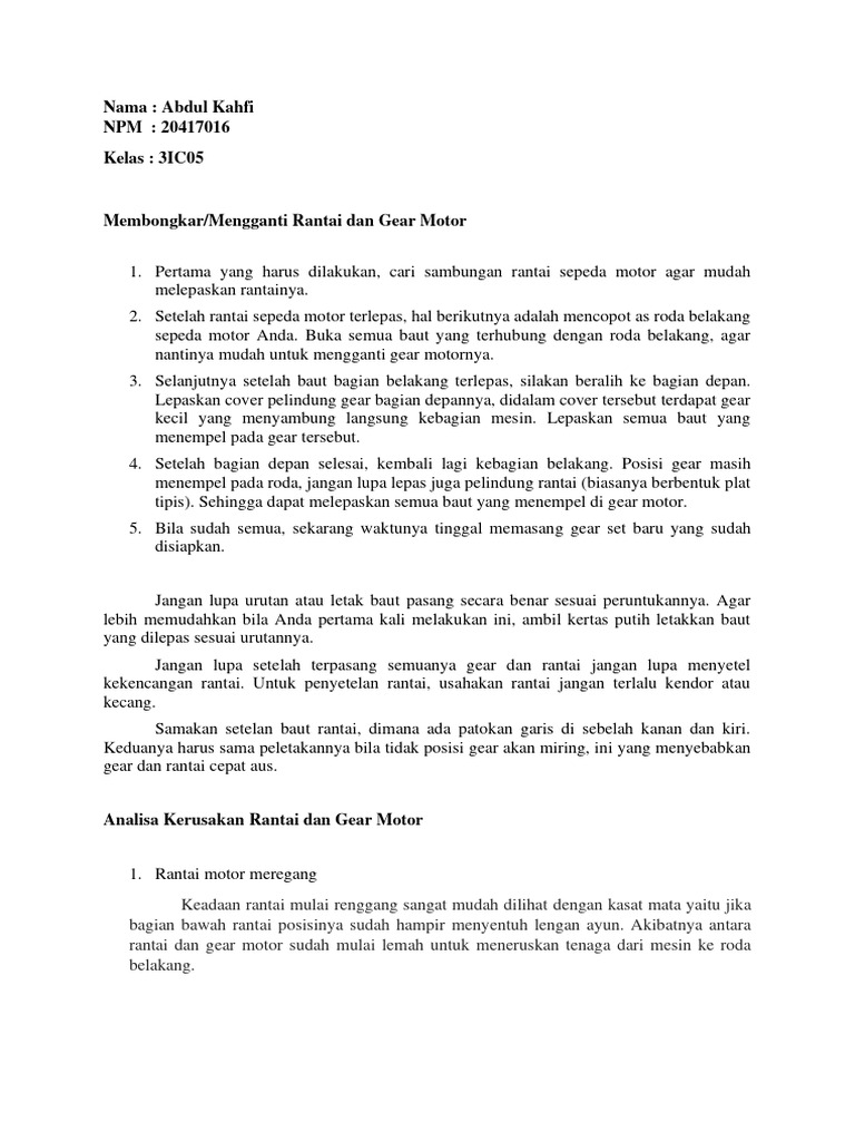 Bongkar Pasang Rantai Dan Gear Motor | PDF