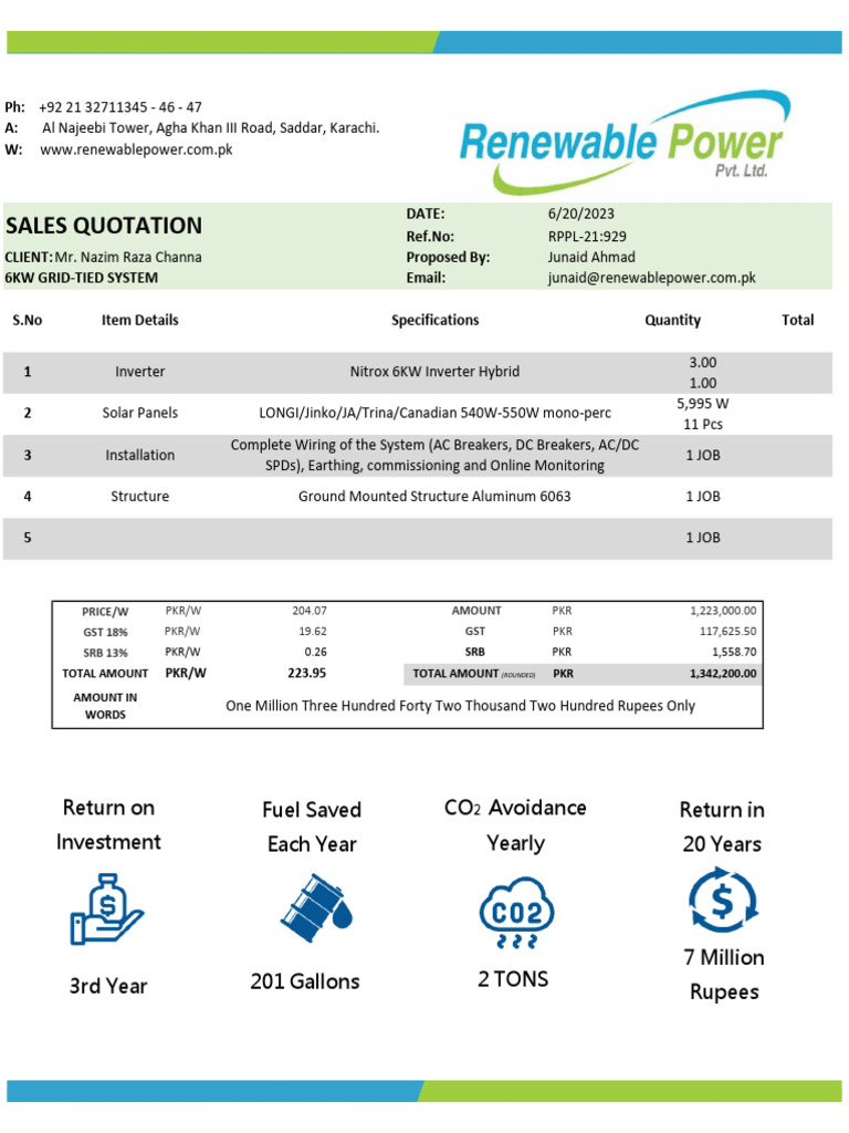6KW Solar Grid-Tied System Quotation | PDF | Energy Conversion ...