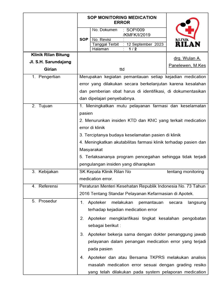 Sop monitoring medication error pdf