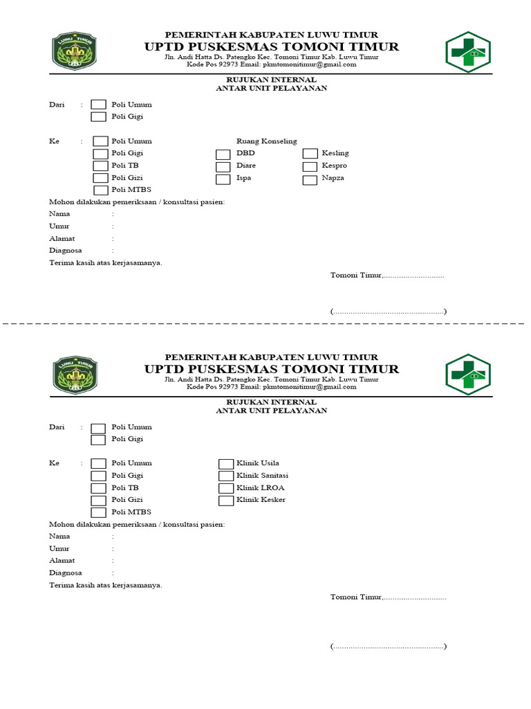 Form Rujukan Internal & Surat Sakit | PDF