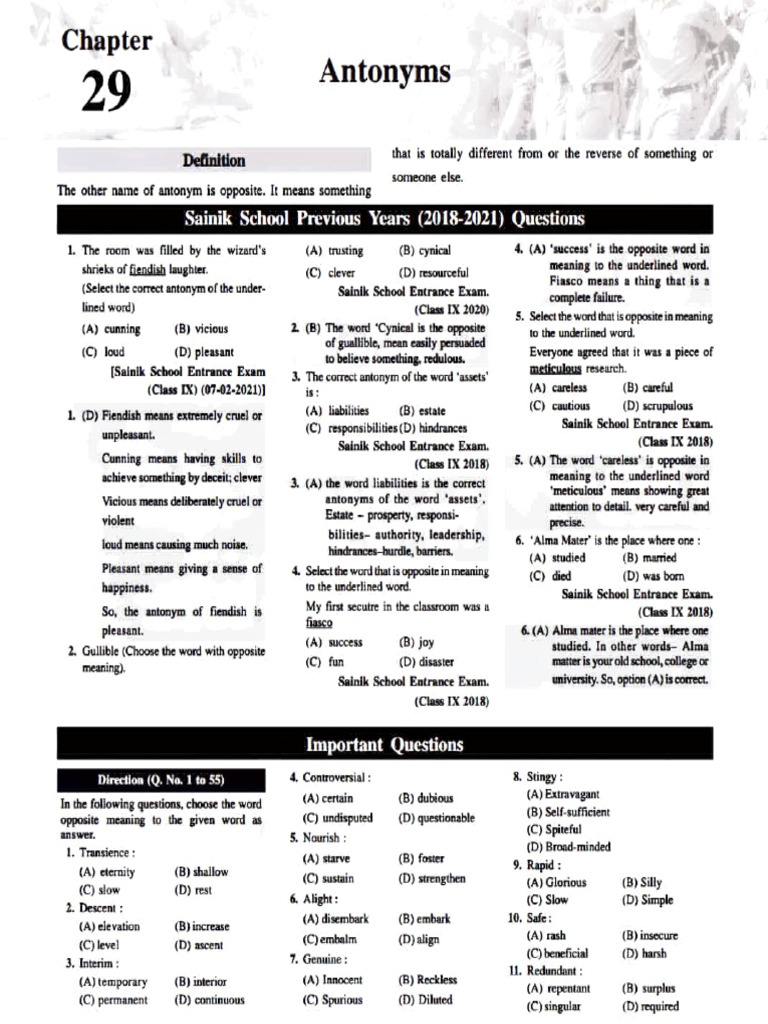 Antonyms and Their Usage in Exams | PDF