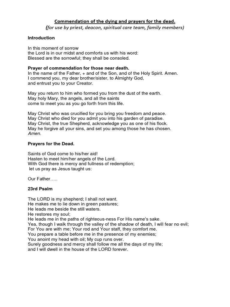 Commendation of The Dying and Prayers For The Dead PDF Christian