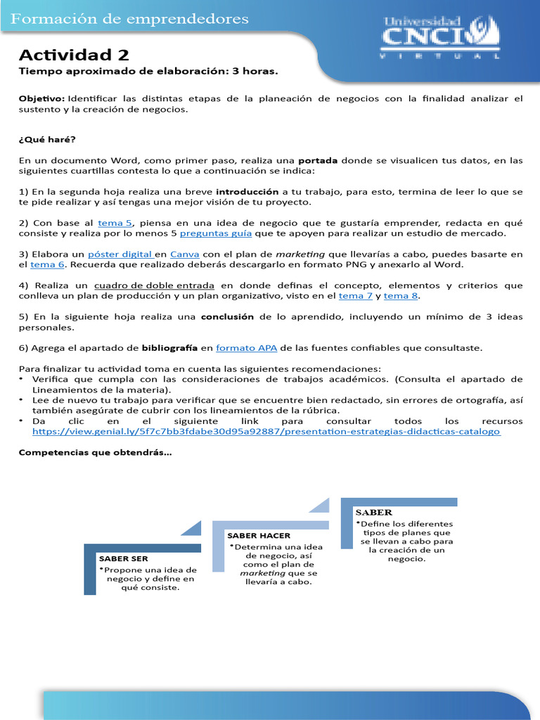Actividad de Planeación de Negocios | PDF | Crecimiento personal y ...