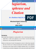 Plagiarism, Paraphrase and Citation: Dr. Khaldoon Naji (N.) Abbas