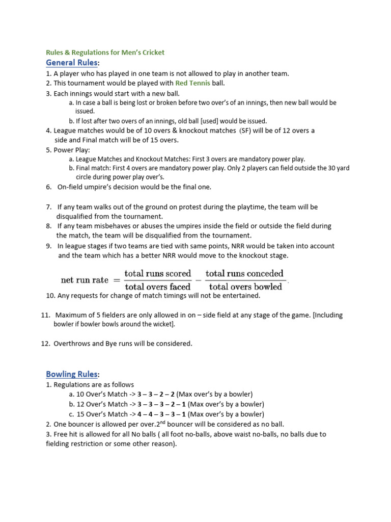 NIT Cricket Tournament Rules | PDF