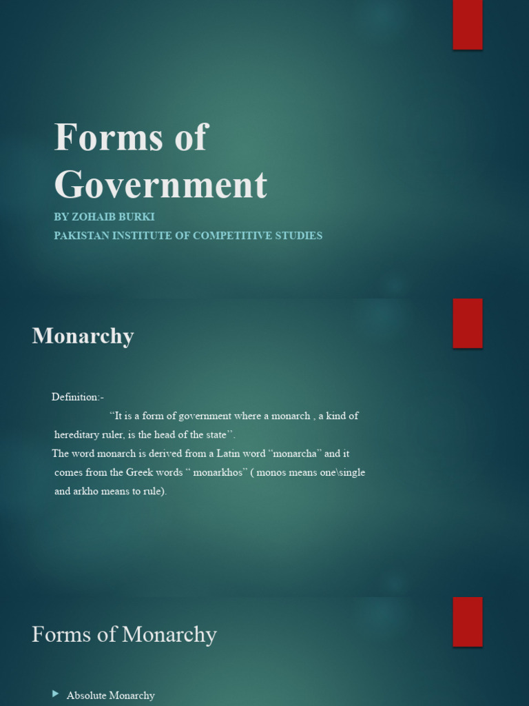 5 Forms of Government PDF Monarchy Democracy