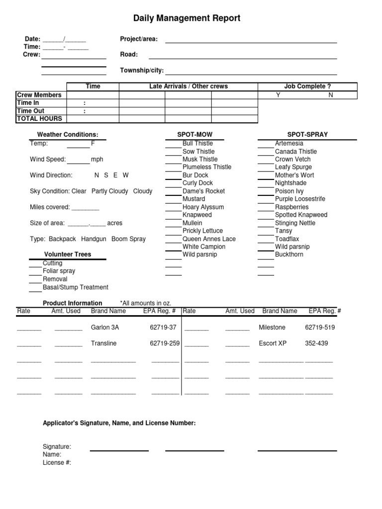 Daily Management Report Template | PDF | Plants | Botany