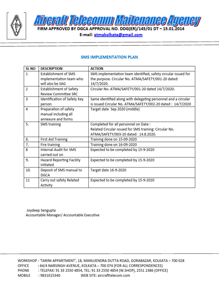 SMS Implementation Plan To Dgca-16-09-2020 | PDF | Technology & Engineering