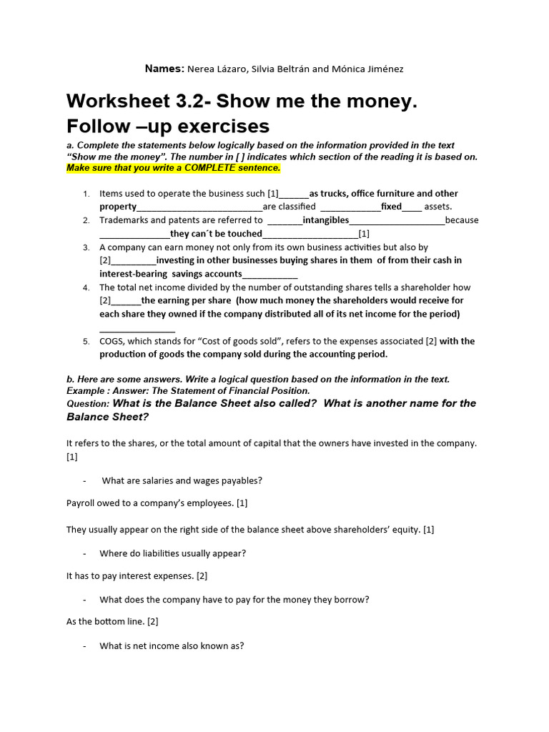 Worksheet 3 2 show me the money pdf