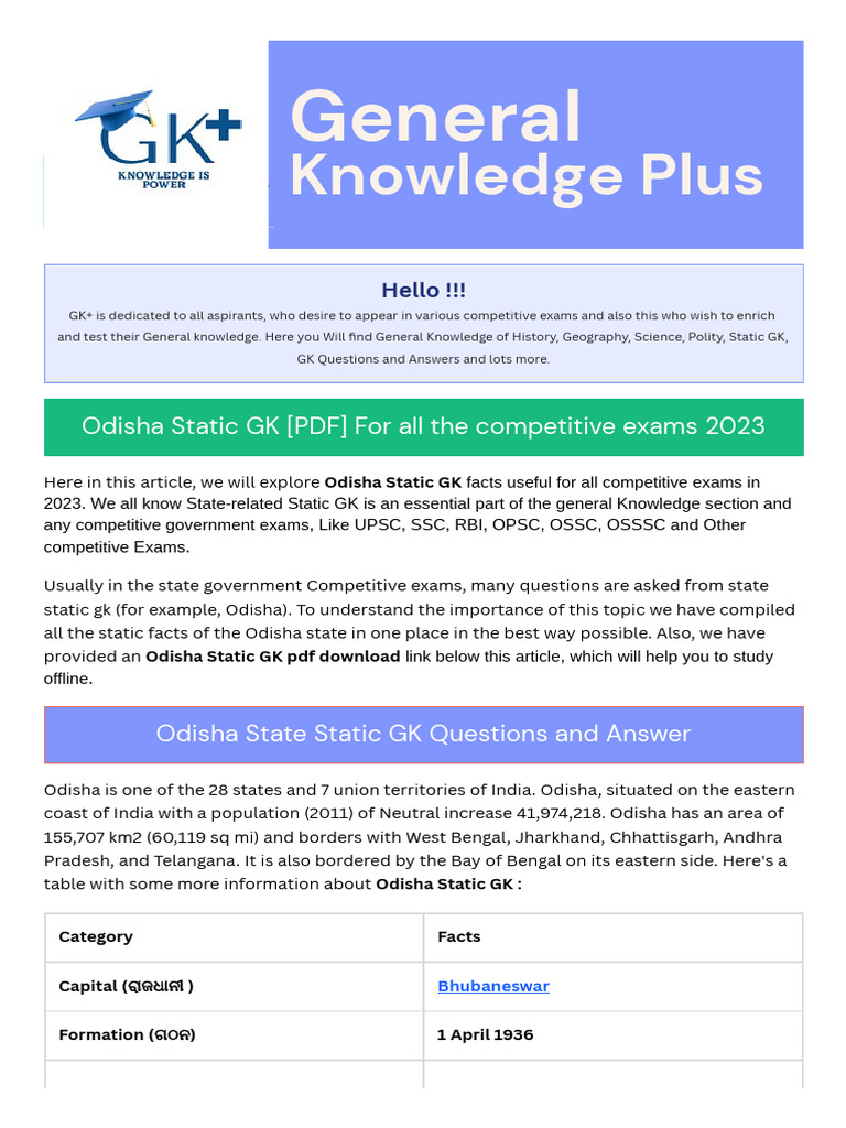 Odisha Static Gk Pdf Pdf