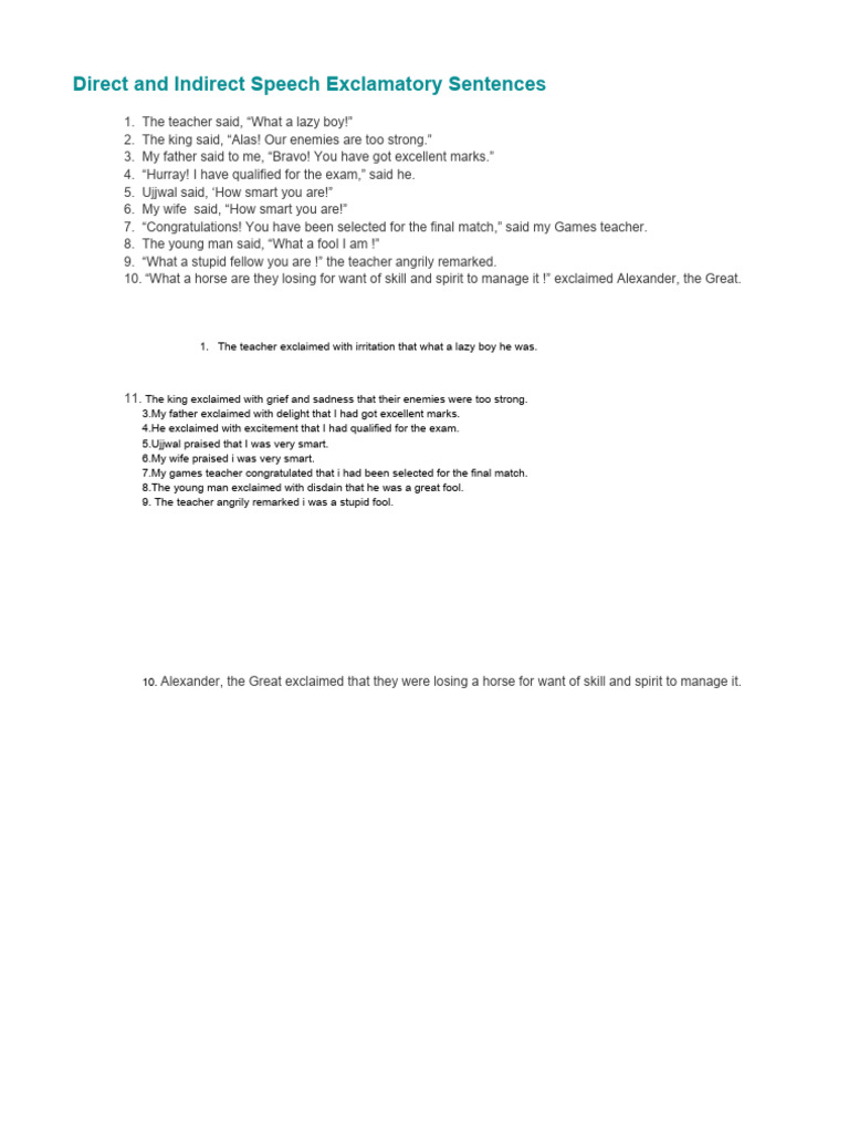 Exclamatory Sentences in Direct/Indirect Speech | PDF