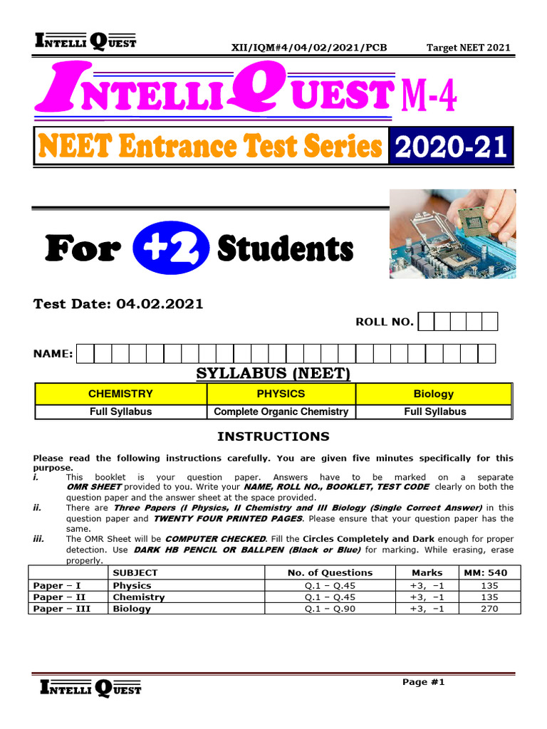 +2 NEET IntelliQuest PCB-4 (04.02.2021) - 10645299 | PDF