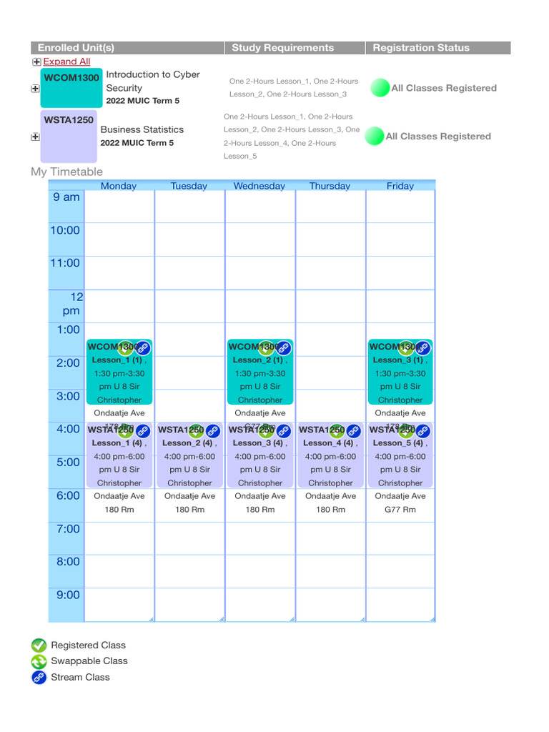 Student Timetable Overview | PDF