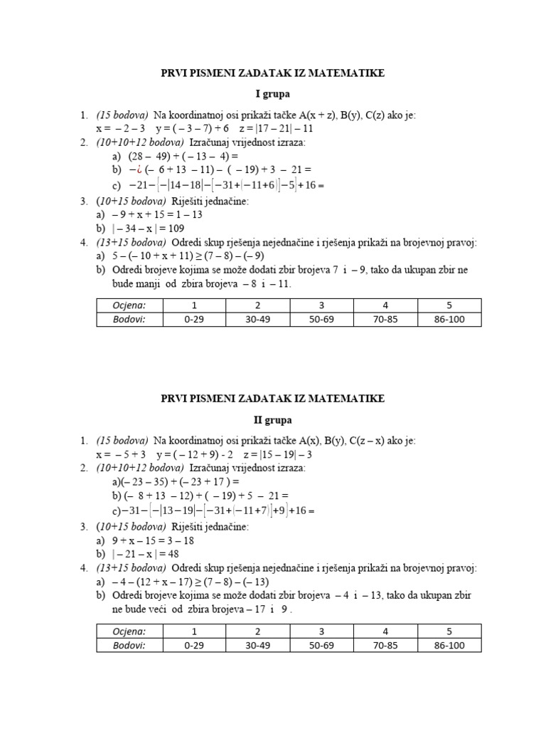 Prvi pismeni zadatak iz matematike pdf
