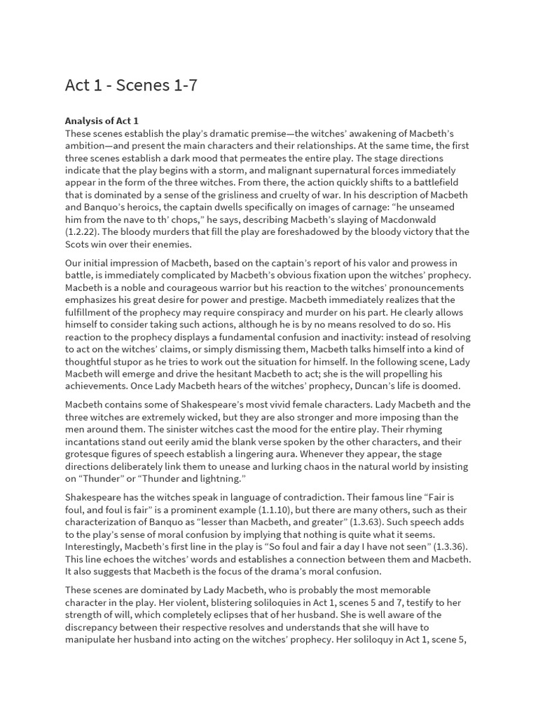 Macbeth Act 1 Analysis PDF Macbeth