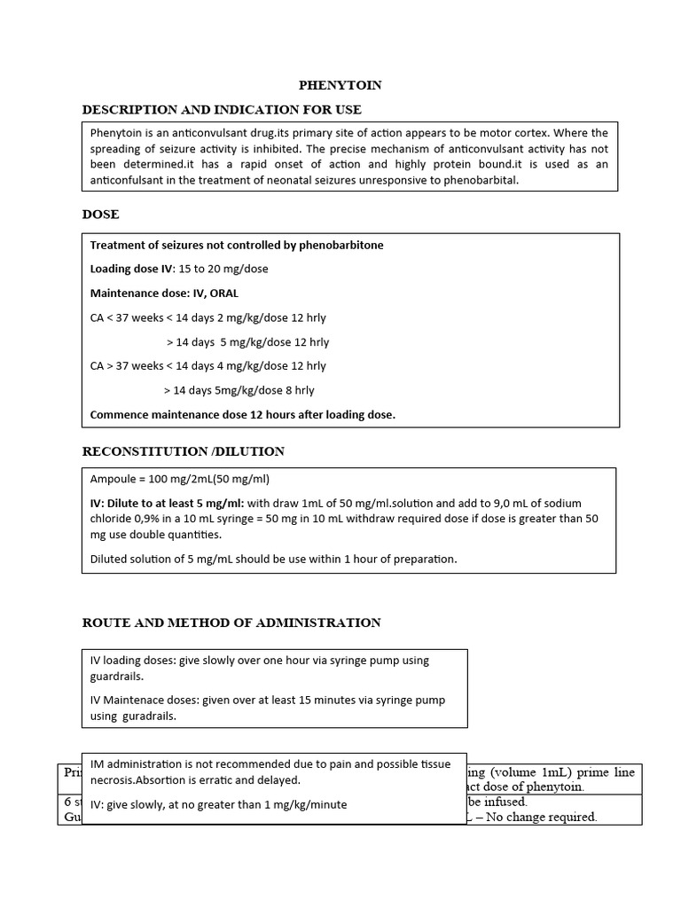 Phenytoin IV Administration Guidelines | PDF | Intravenous Therapy ...