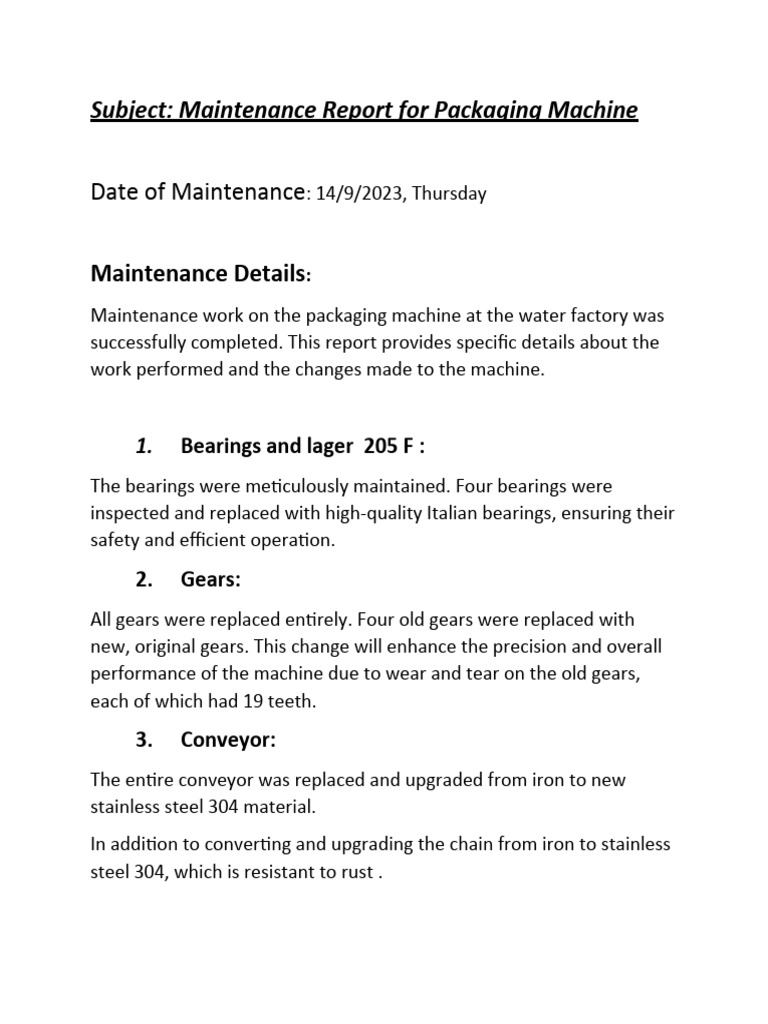 Packaging Machine Maintenance Update | PDF