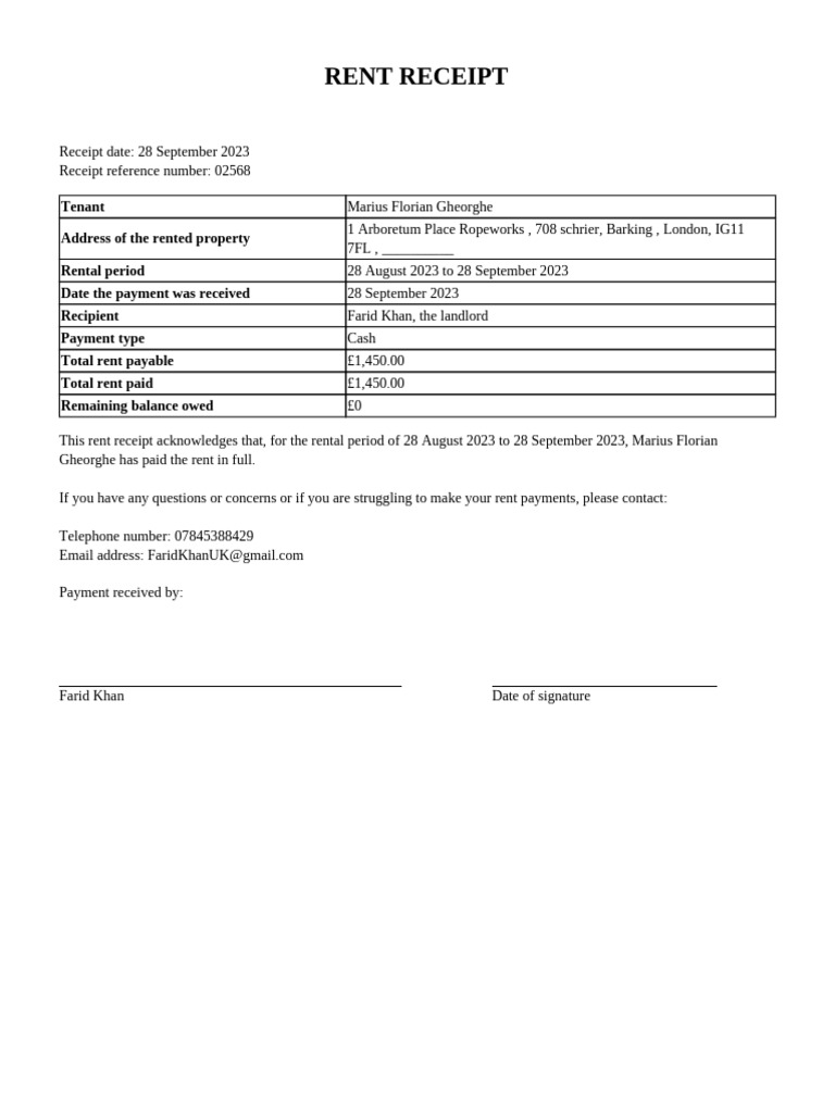 Rent Receipt UK | PDF