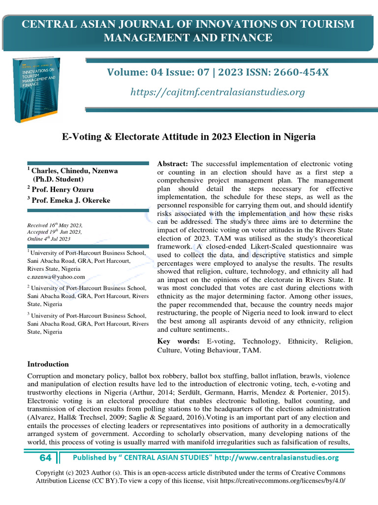 E-Voting & Electorate Attitude in 2023 Election in Nigeria | PDF ...