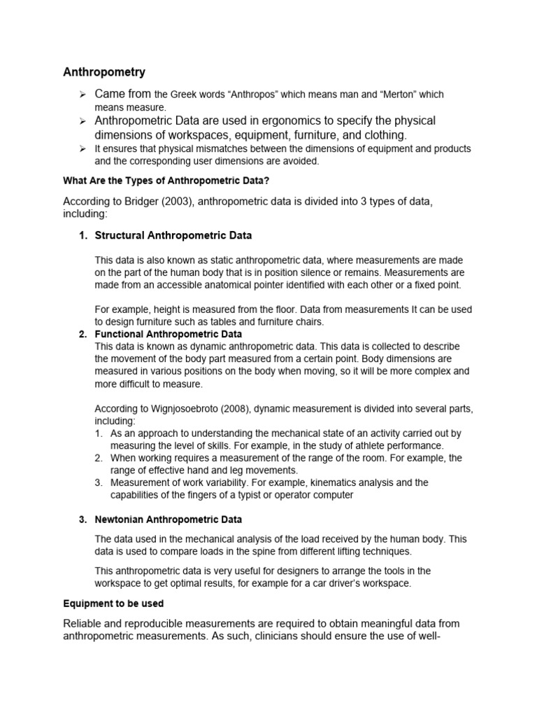 Anthropometry Pdf Anthropometry Data