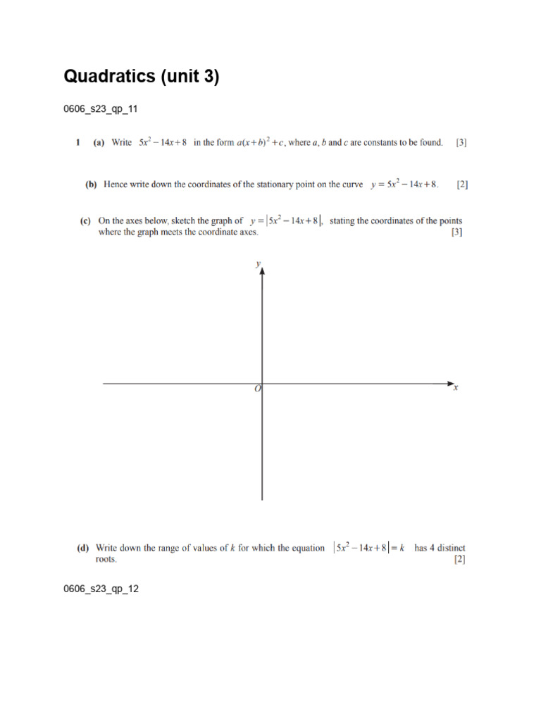 IGCSE Quadratic Equations Resources | PDF