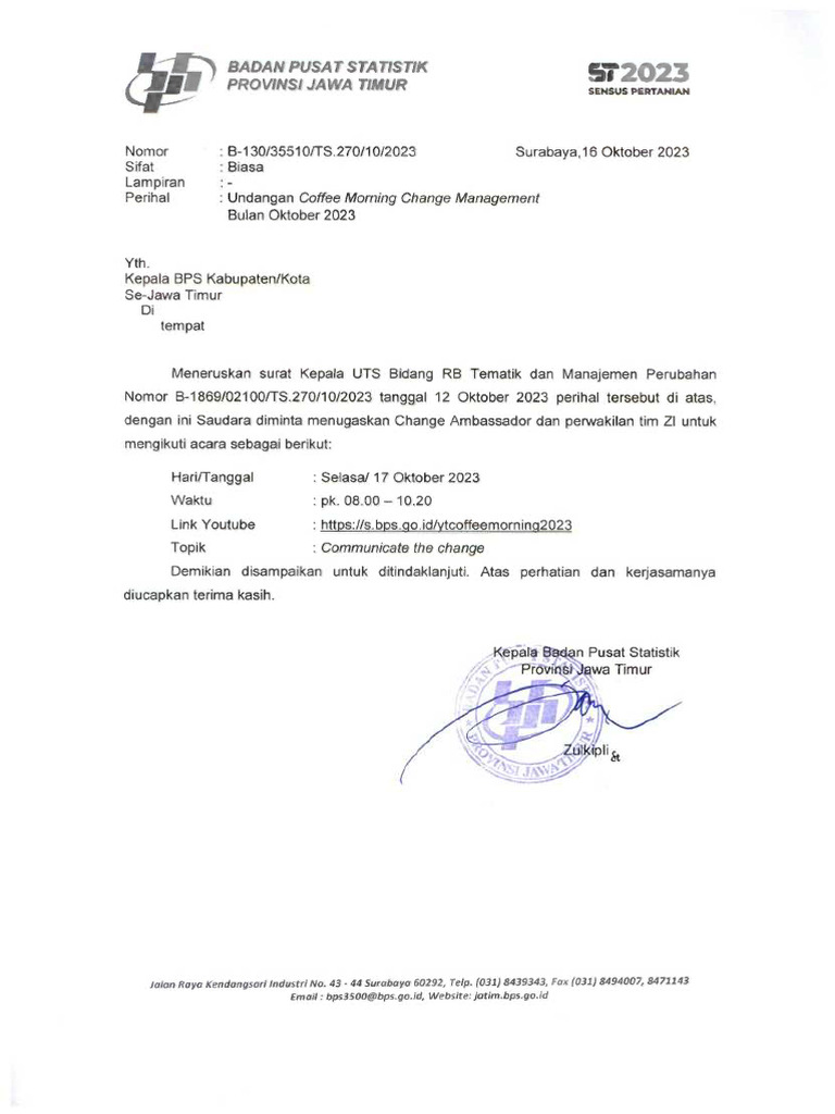B130 Undangan Coffee Morning BPS KabKota | PDF
