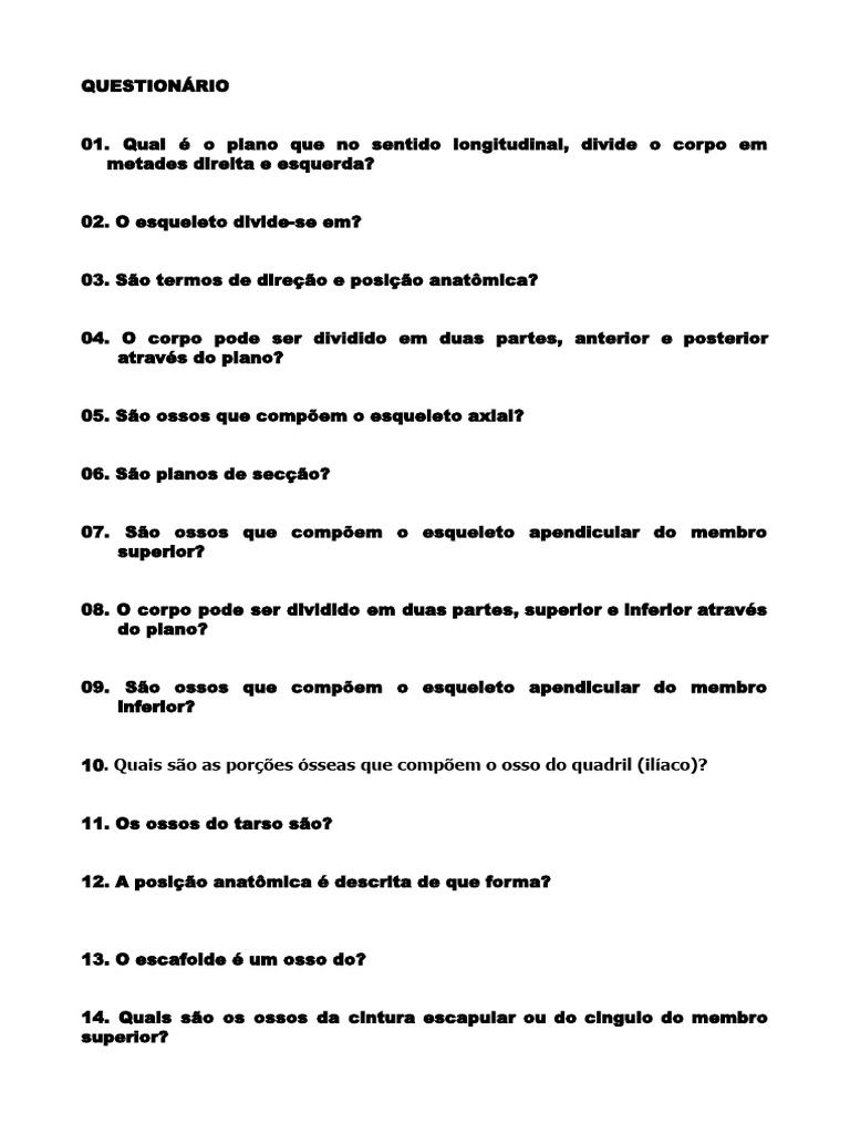 Questionário Questões Subjetivas | PDF