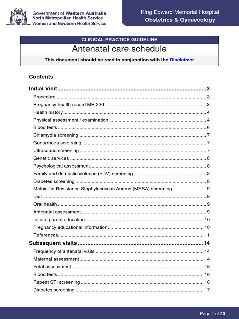 Antenatal Appointments Schedule Australia