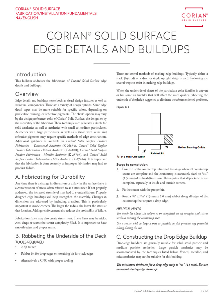 K 25293 Corian Solid Surface Edge Details and Buildups - 102019 | PDF