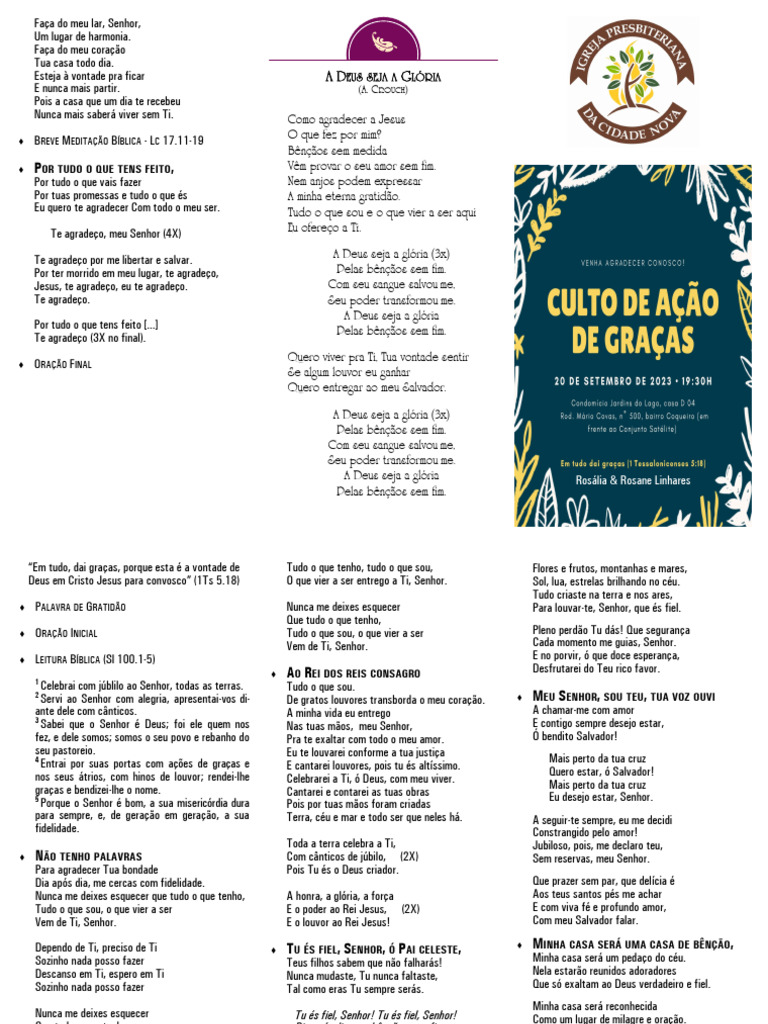 Culto de Ações de Graça (Rosália &amp; Rosane) | Download grátis PDF ...