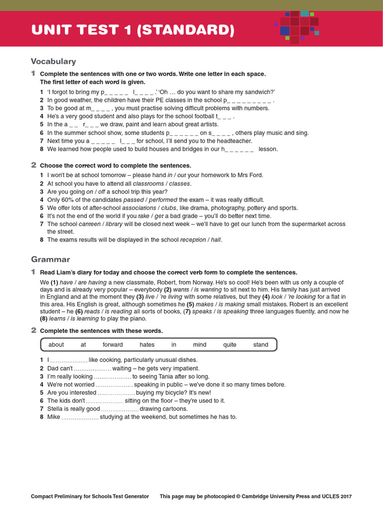 Compact PFS TG Unit Test 1 - Standard | PDF | Linguistics | Human ...