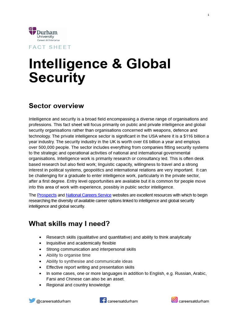 Intelligence Global Security Pdf Internship Job Hunting