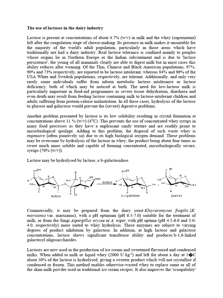 Lactase Applications in Dairy Industry | PDF | Milk | Food And Drink