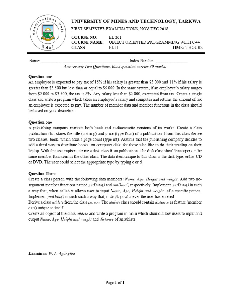 Exams 2018 oop with c pdf method computer programming salary