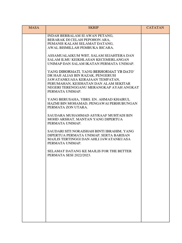 Skrip Majlis For The Better Permata | PDF
