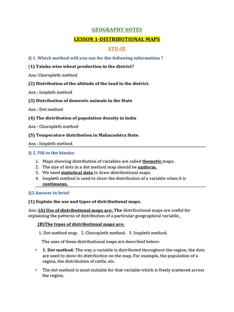 Notes, STD 9, L-1, Distribution Maps. | PDF | Contour Line | Map
