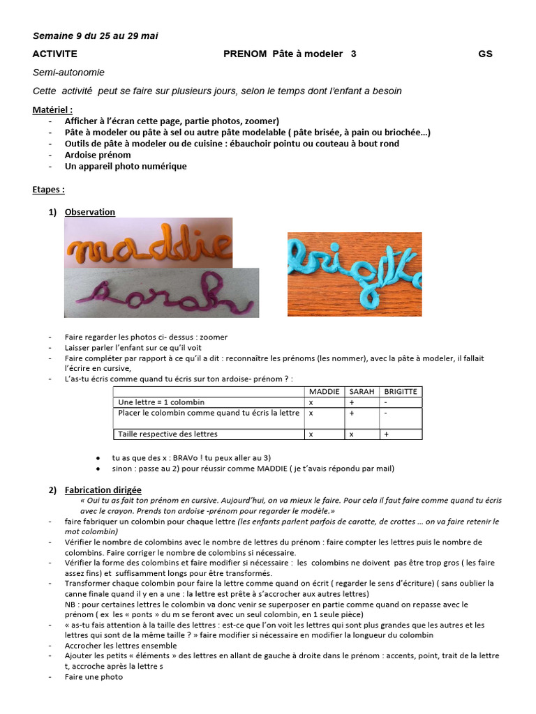 Activité Prénom en Pâte à Modeler GS | PDF