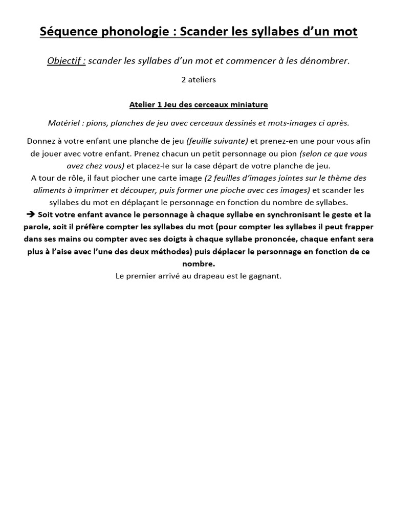Jeux de syllabes pour GS : Scander et compter | PDF | Syllabe