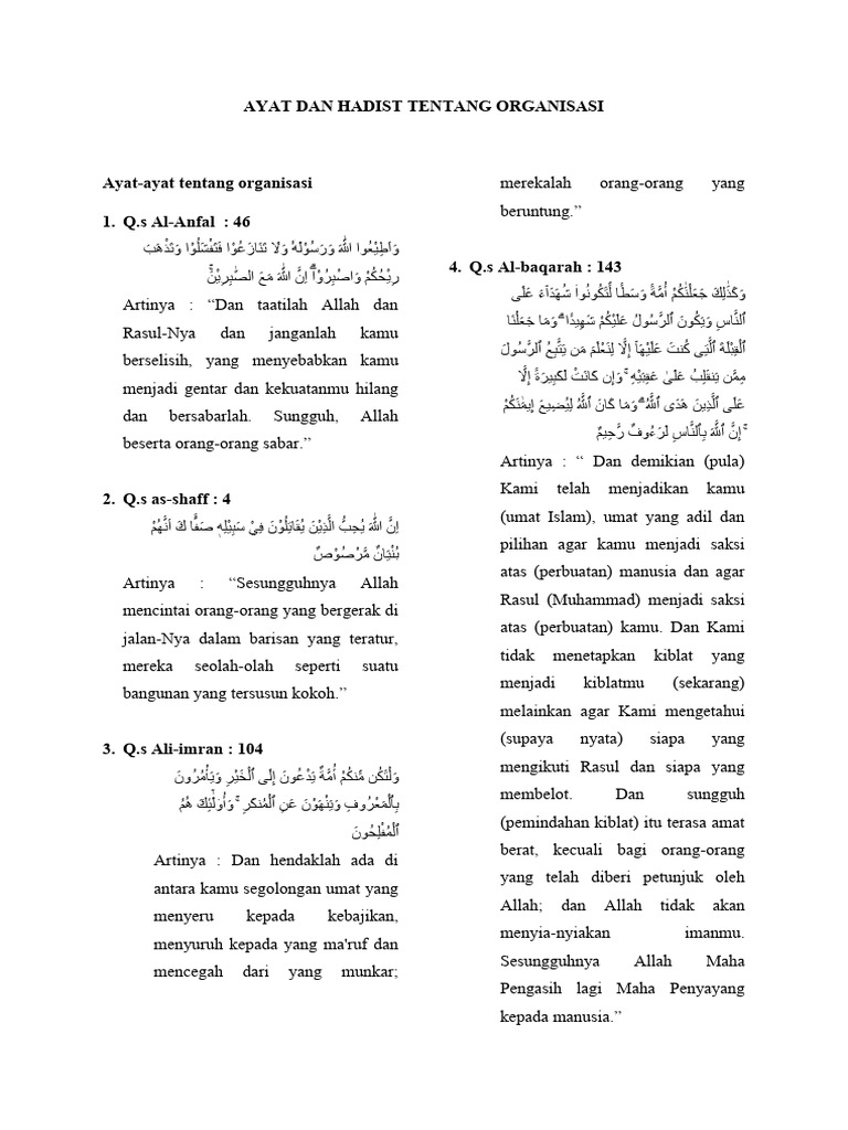 Ayat dan Hadits tentang Organisasi | PDF