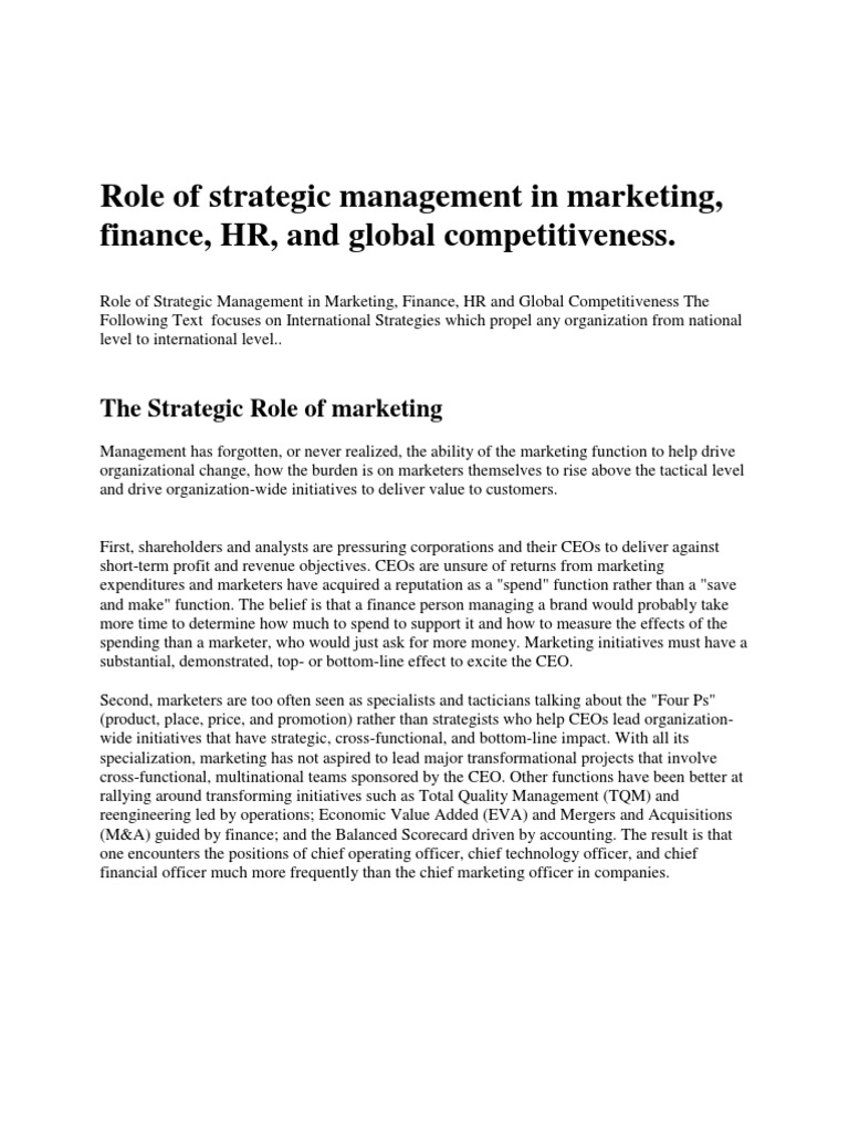 Strategic Management in Marketing & Finance | PDF | Strategic ...