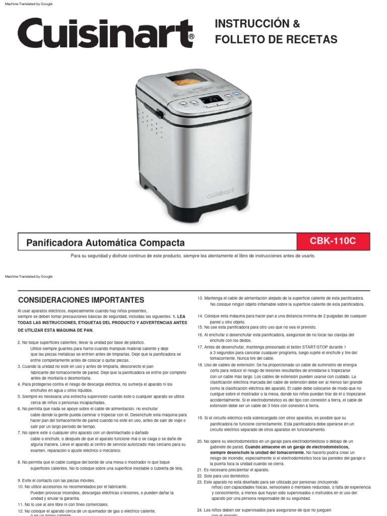 Cuisinart CBK110 Español PDF Panes Comida y bebida